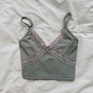 Green lace trimmed tank top